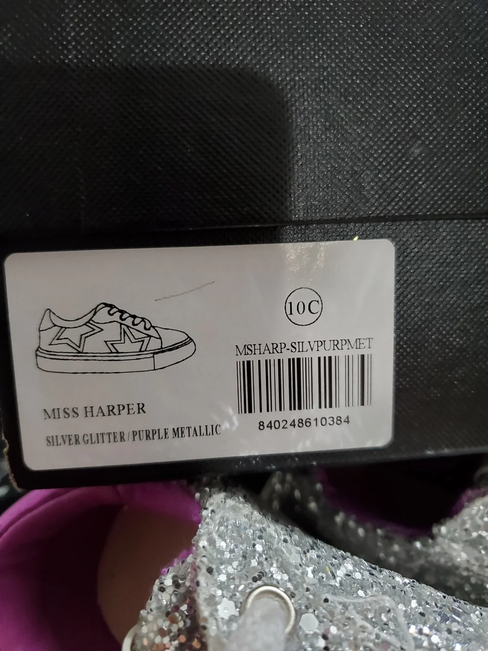 Yosi Samra Kids Silver Glitter Sneakers with Metallic Purple Star